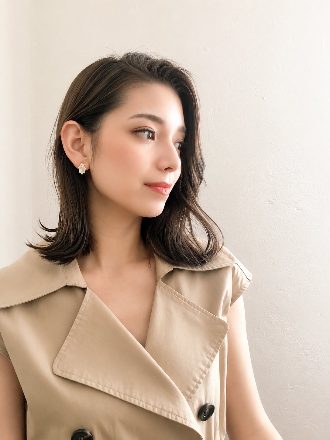 ミディアムのヘアスタイル（暗髪ブラウン（グレージュ寄り））
